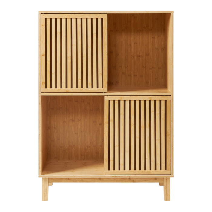 Libreria Bassa Ypäjä in Bambù con Sportelli Scorrevoli 120x84x39 cm [en.casa]