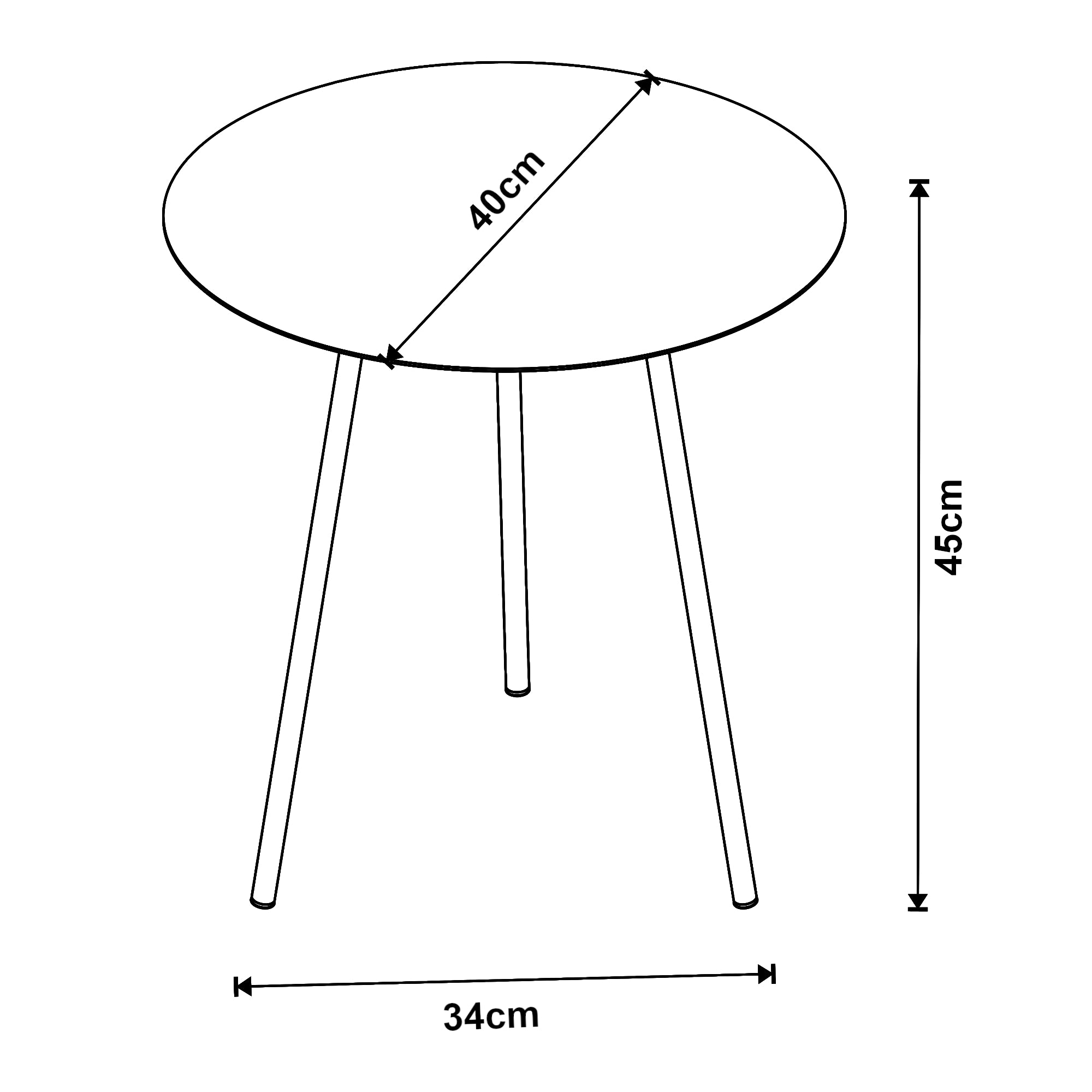 Tavolino a Treppiede Sula con Piano Rotondo 45 x 40 cm Metallo Nero [en.casa]
