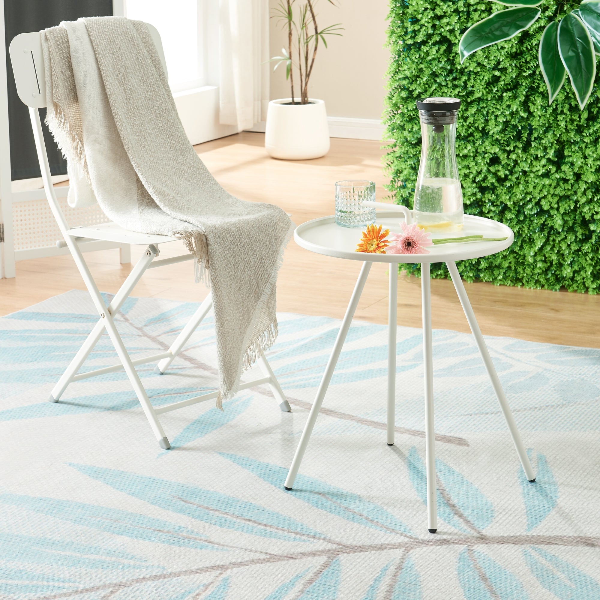 Tavolino da Giardino Fosen in Acciaio Piano con Maniglia Centrale - Bianco [en.casa]