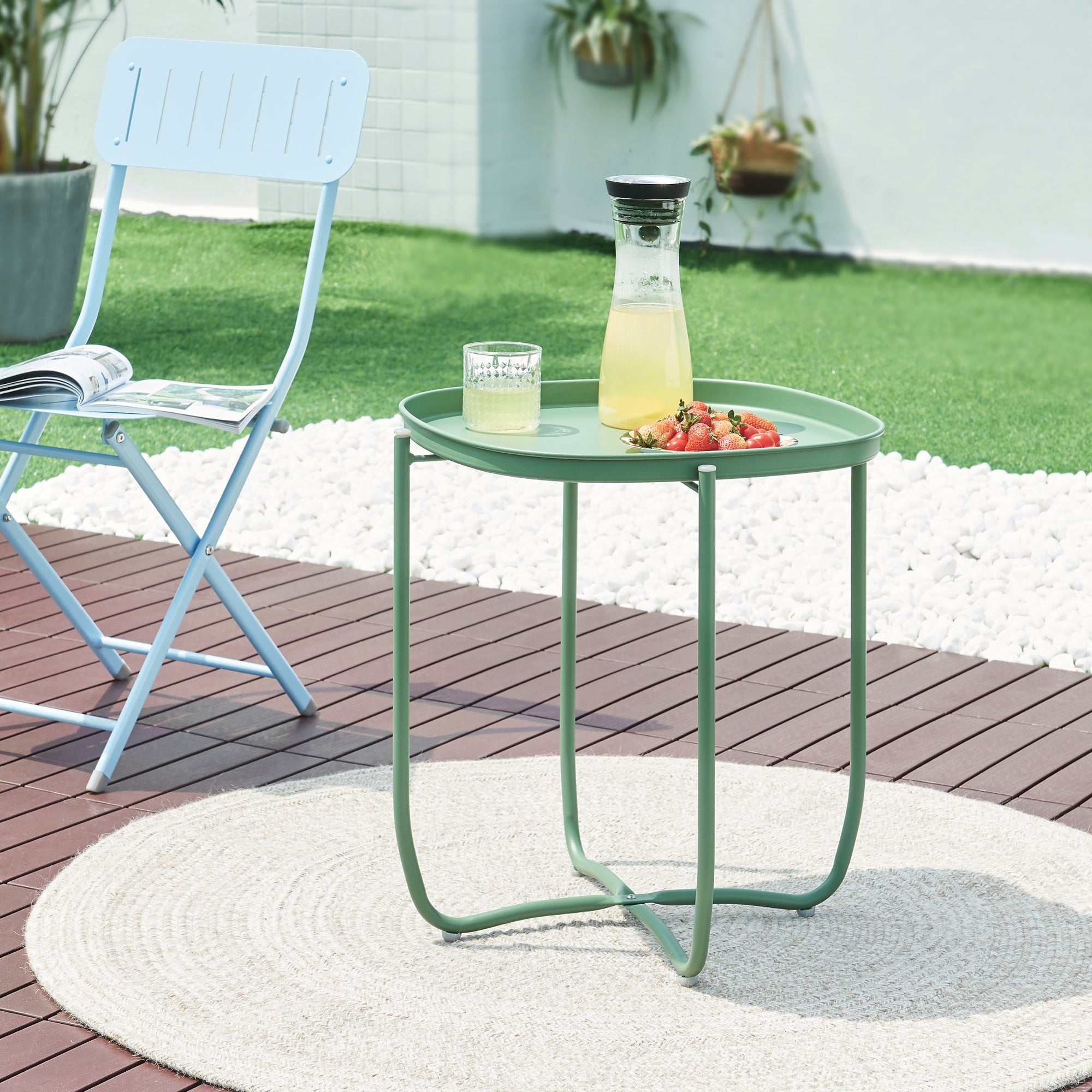 Tavolino Sandefjord con Vassoio Quadrato Rimovibile - Verde [en.casa]