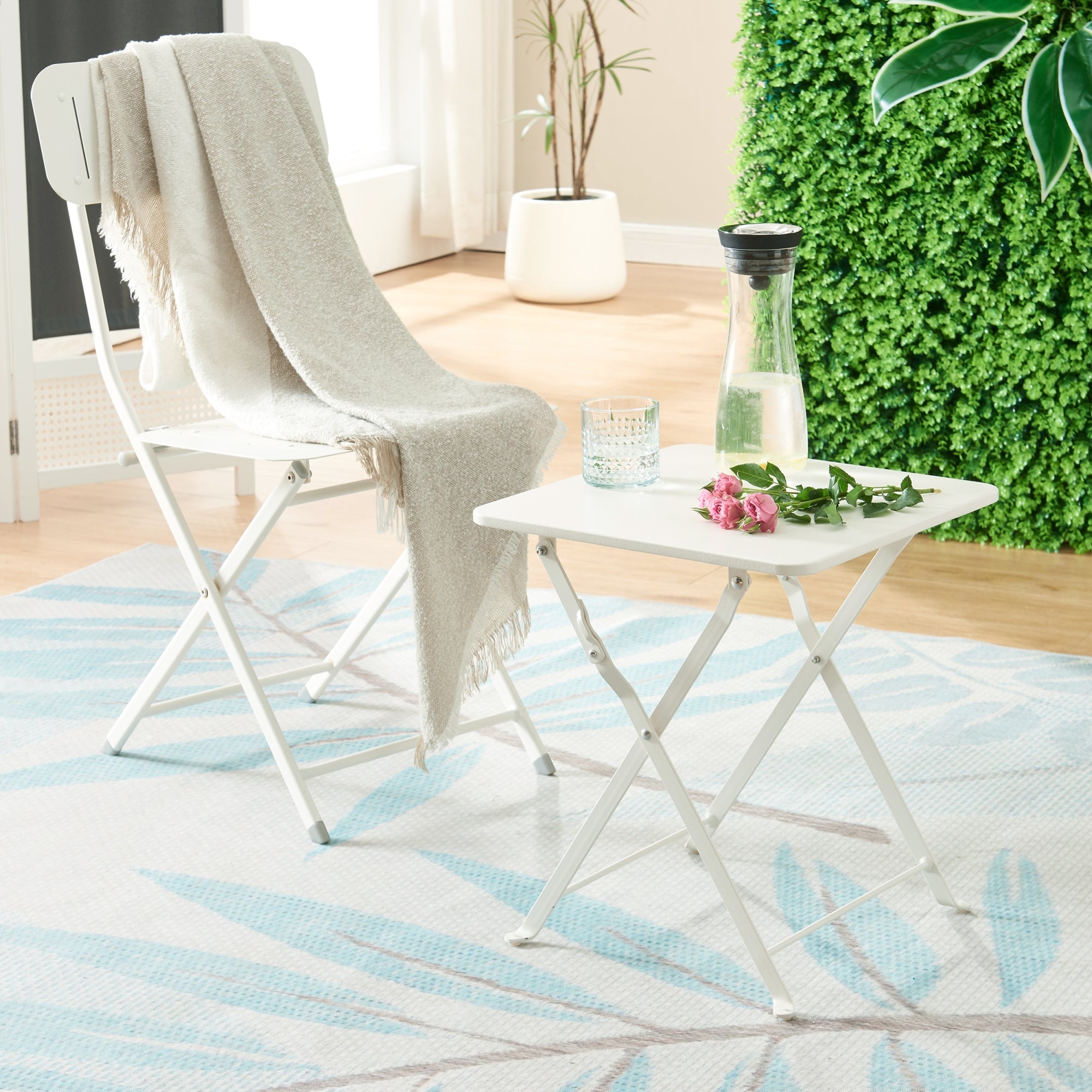 Tavolino Pieghevole Vegårshei da Giardino in Acciaio - Bianco [en.casa]