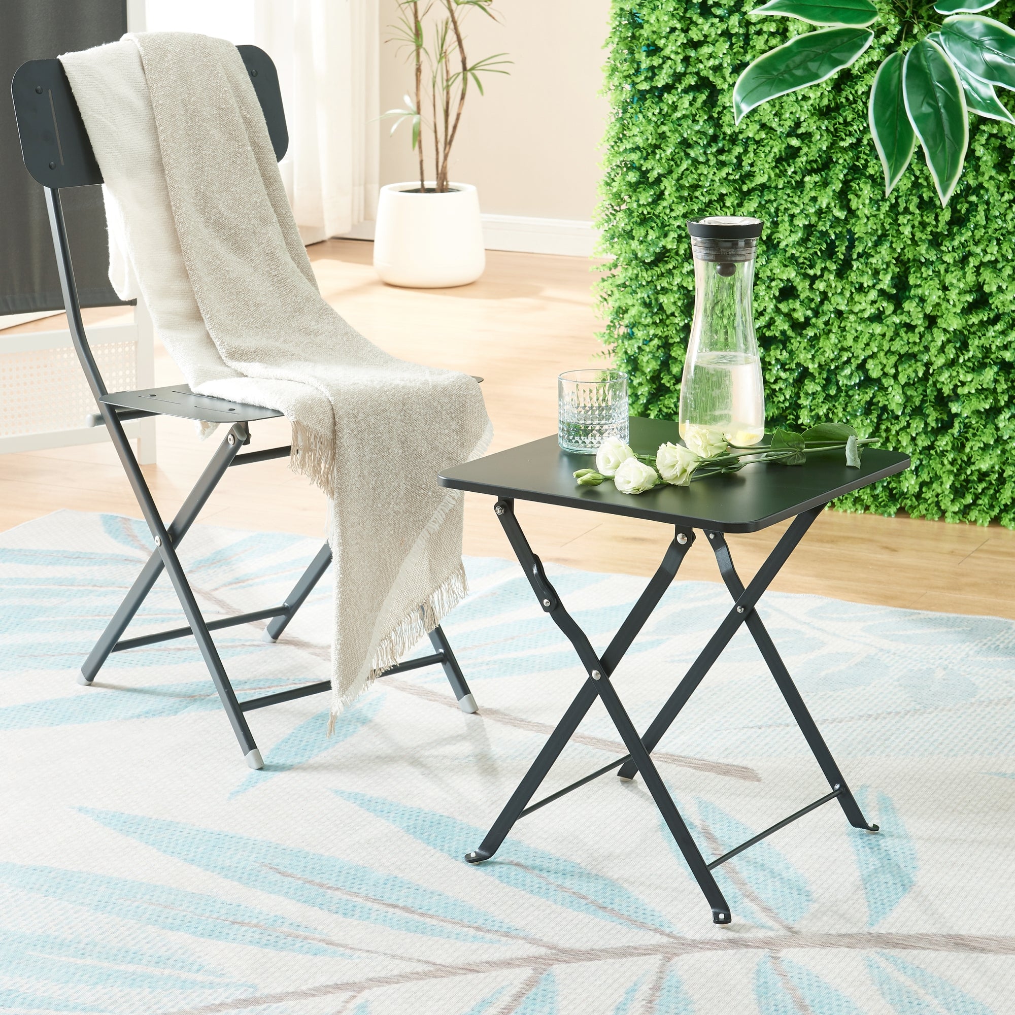 Tavolino Pieghevole Vegårshei da Giardino in Acciaio - Nero [en.casa]