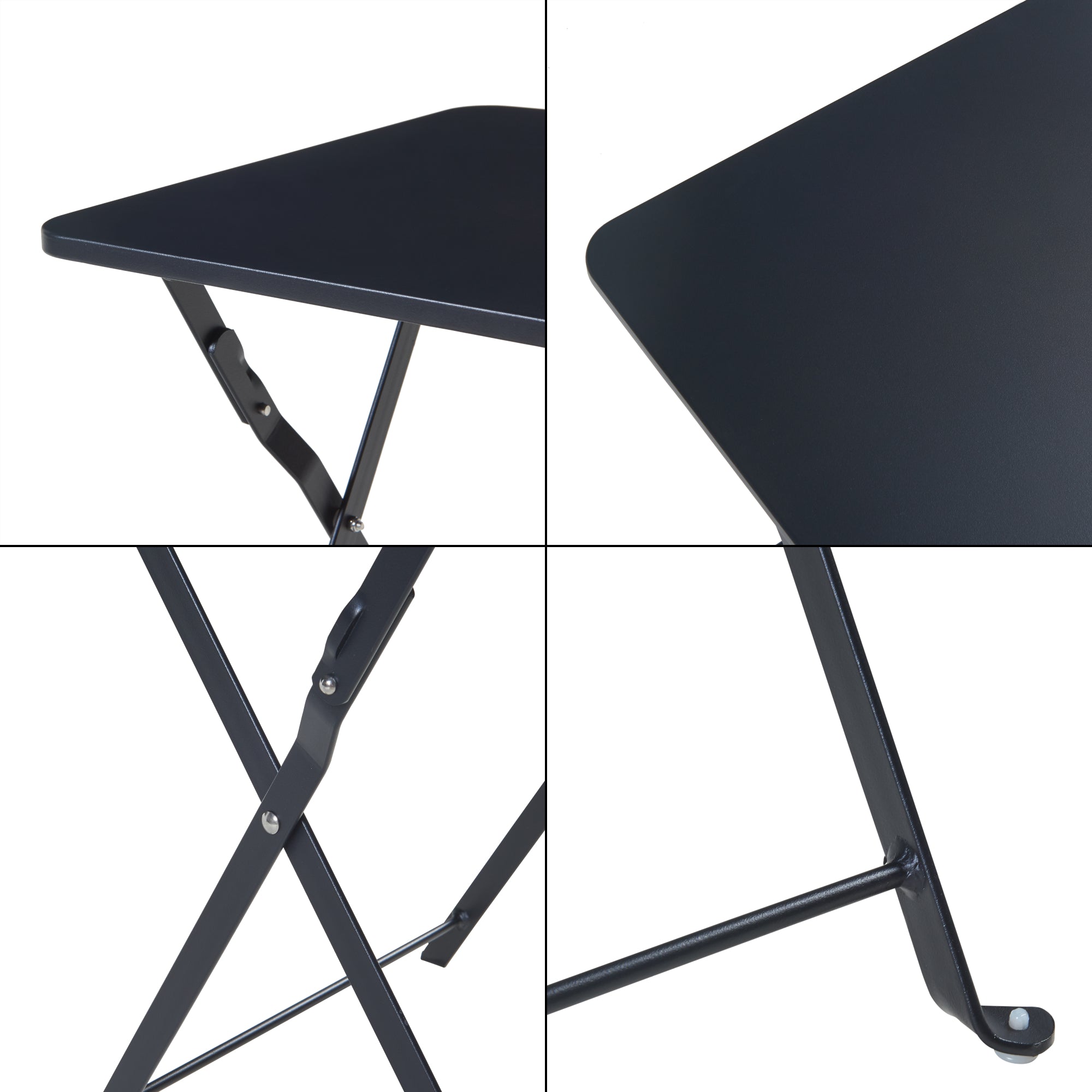 Tavolino Pieghevole Vegårshei da Giardino in Acciaio - Nero [en.casa]