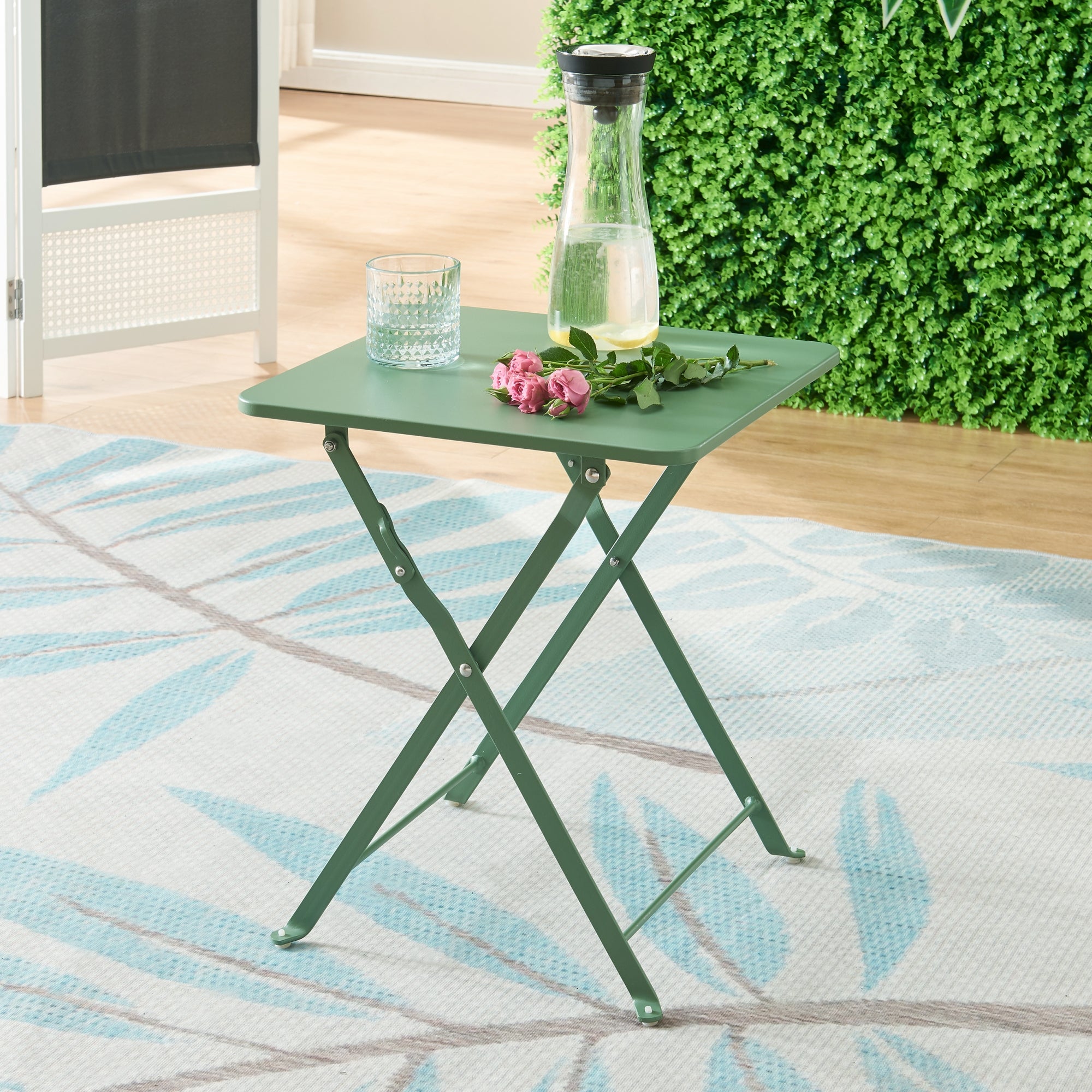 Tavolino Pieghevole Vegårshei da Giardino in Acciaio - Verde [en.casa]