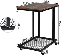 Tavolino laterale vintage in MDF marrone e metallo su ruote 19_0000119