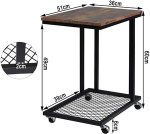 Tavolino laterale vintage in MDF marrone e metallo su ruote 19_0000119