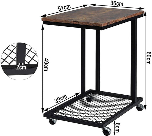 Tavolino laterale vintage in MDF marrone e metallo su ruote 19_0000119