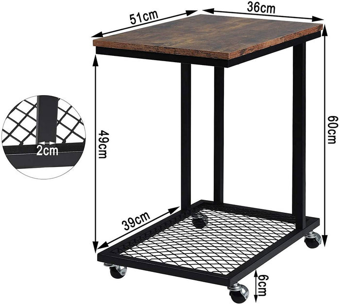Tavolino laterale vintage in MDF marrone e metallo su ruote 19_0000119