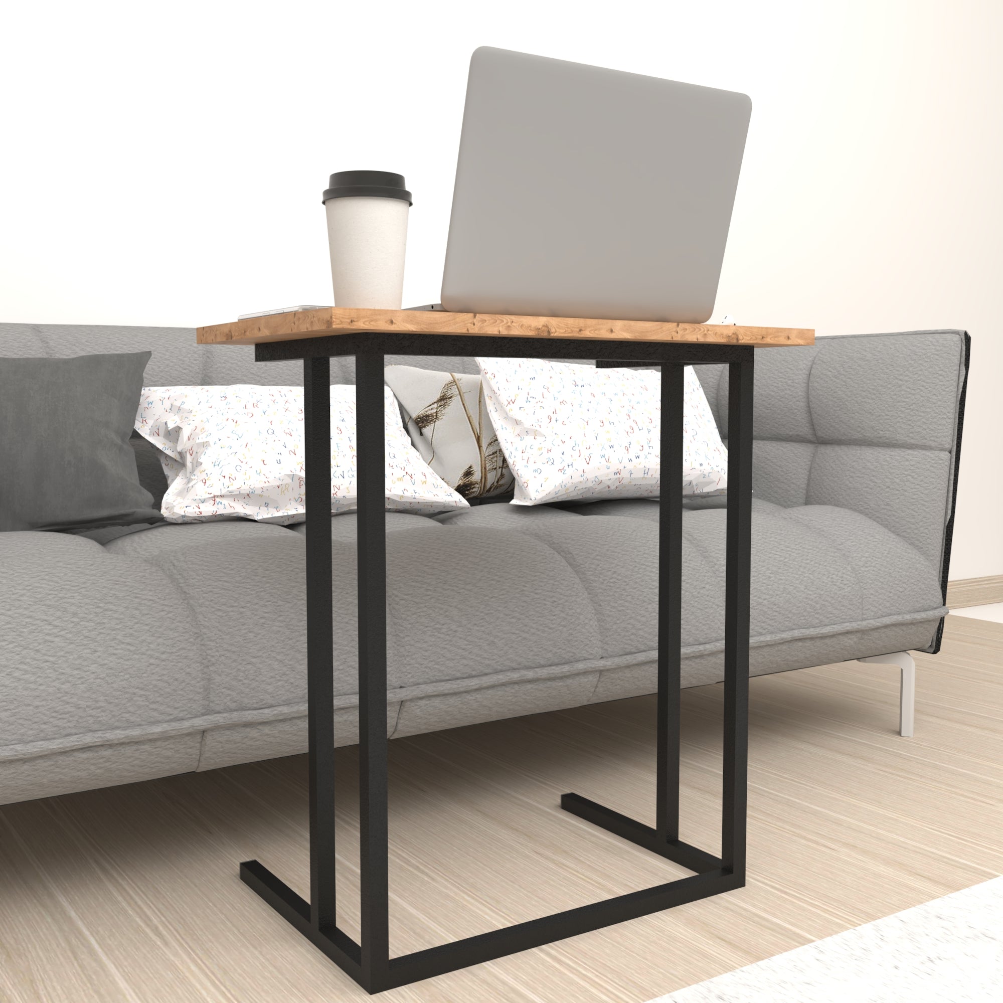 Tavolino Laterale 'Högsby' Tavolino Basso con Piano di Appoggio per Notebook Consolle da Divano - Effetto Rovere