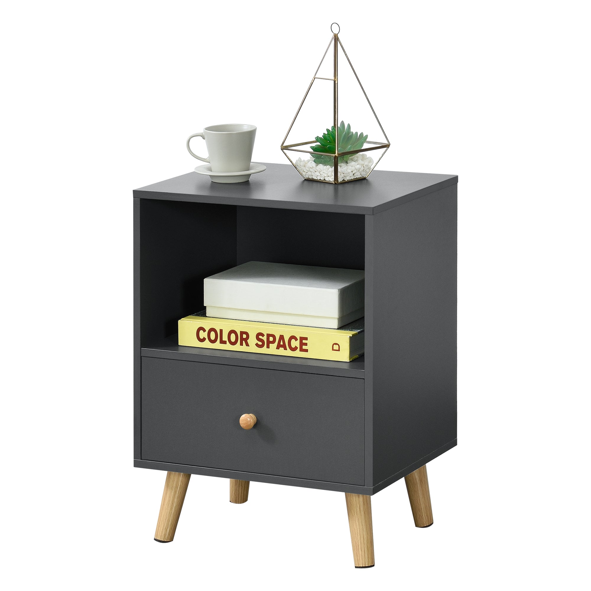 Set di 2 Comodini Sundsvall con Cassetto e Scomparto - Grigio scuro [en.casa]