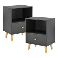 Set di 2 Comodini Sundsvall con Cassetto e Scomparto - Grigio scuro [en.casa]