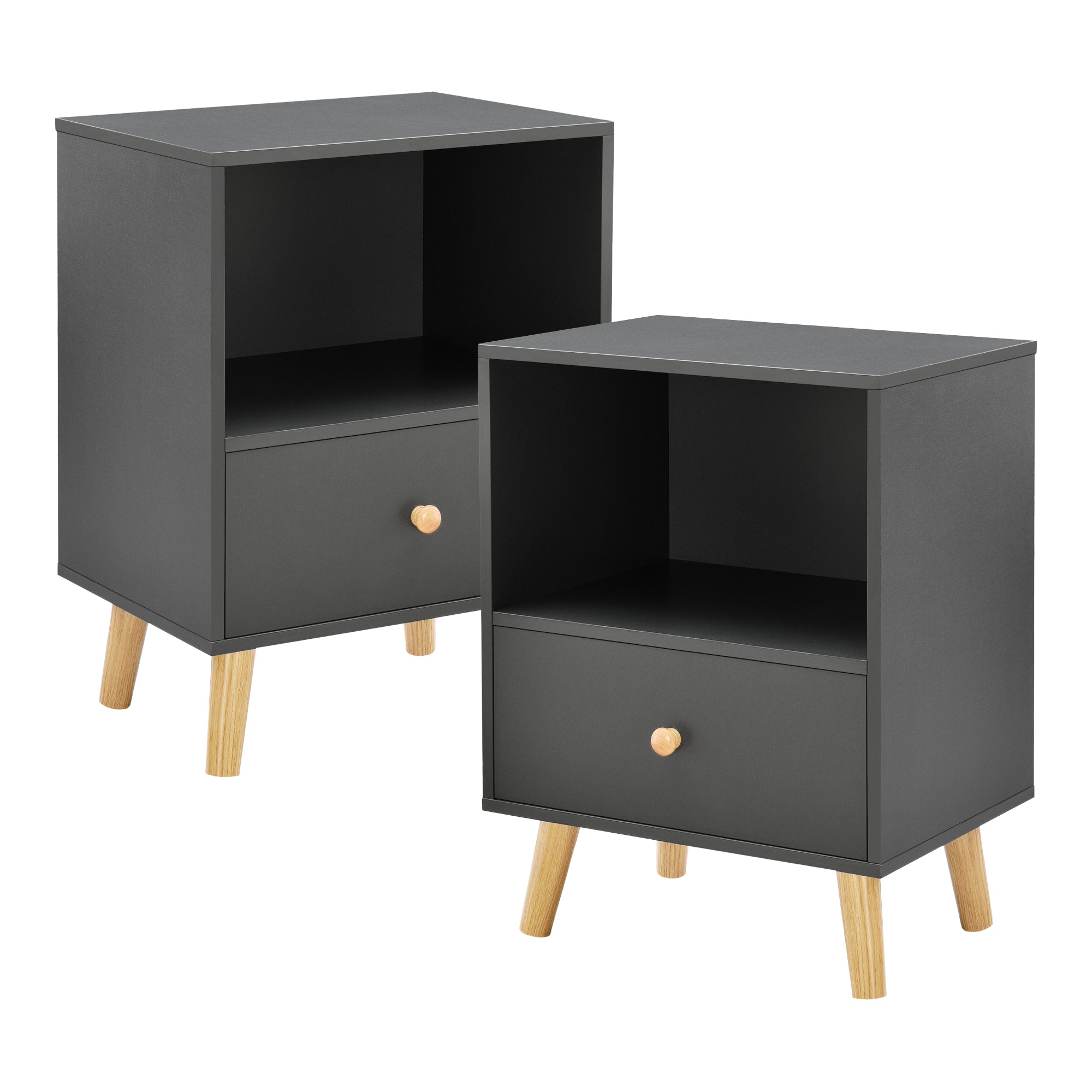 Set di 2 Comodini Sundsvall con Cassetto e Scomparto - Grigio scuro [en.casa]