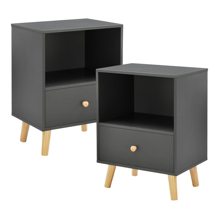 Set di 2 Comodini Sundsvall con Cassetto e Scomparto - Grigio scuro [en.casa]