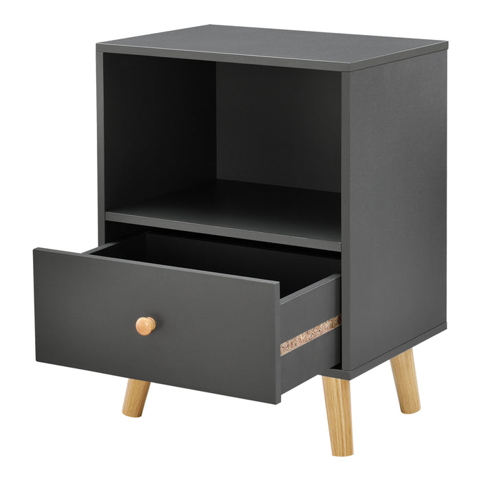 Set di 2 Comodini Sundsvall con Cassetto e Scomparto - Grigio scuro [en.casa]