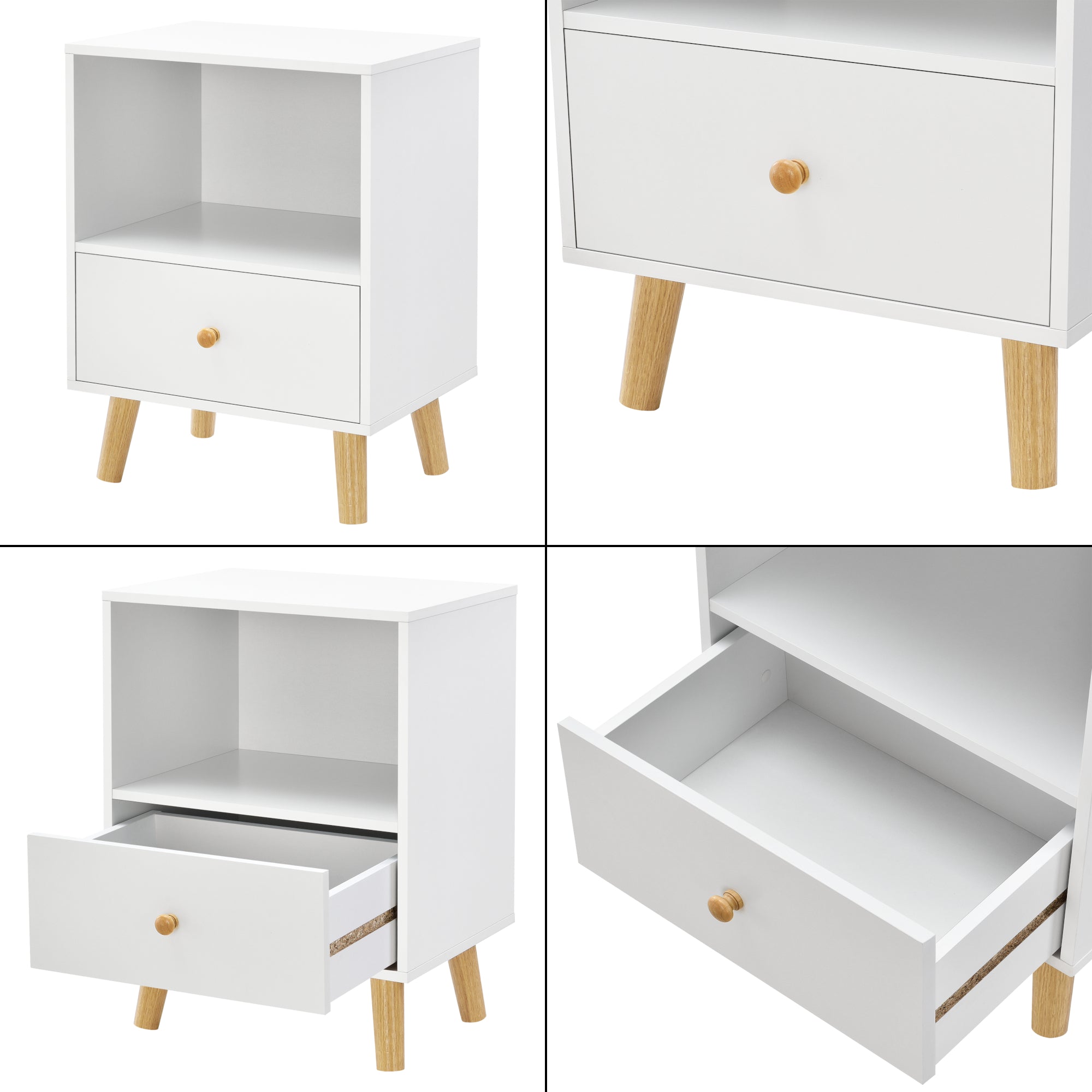 Set di 2 Comodini Sundsvall con Cassetto e Scomparto - Bianco [en.casa]