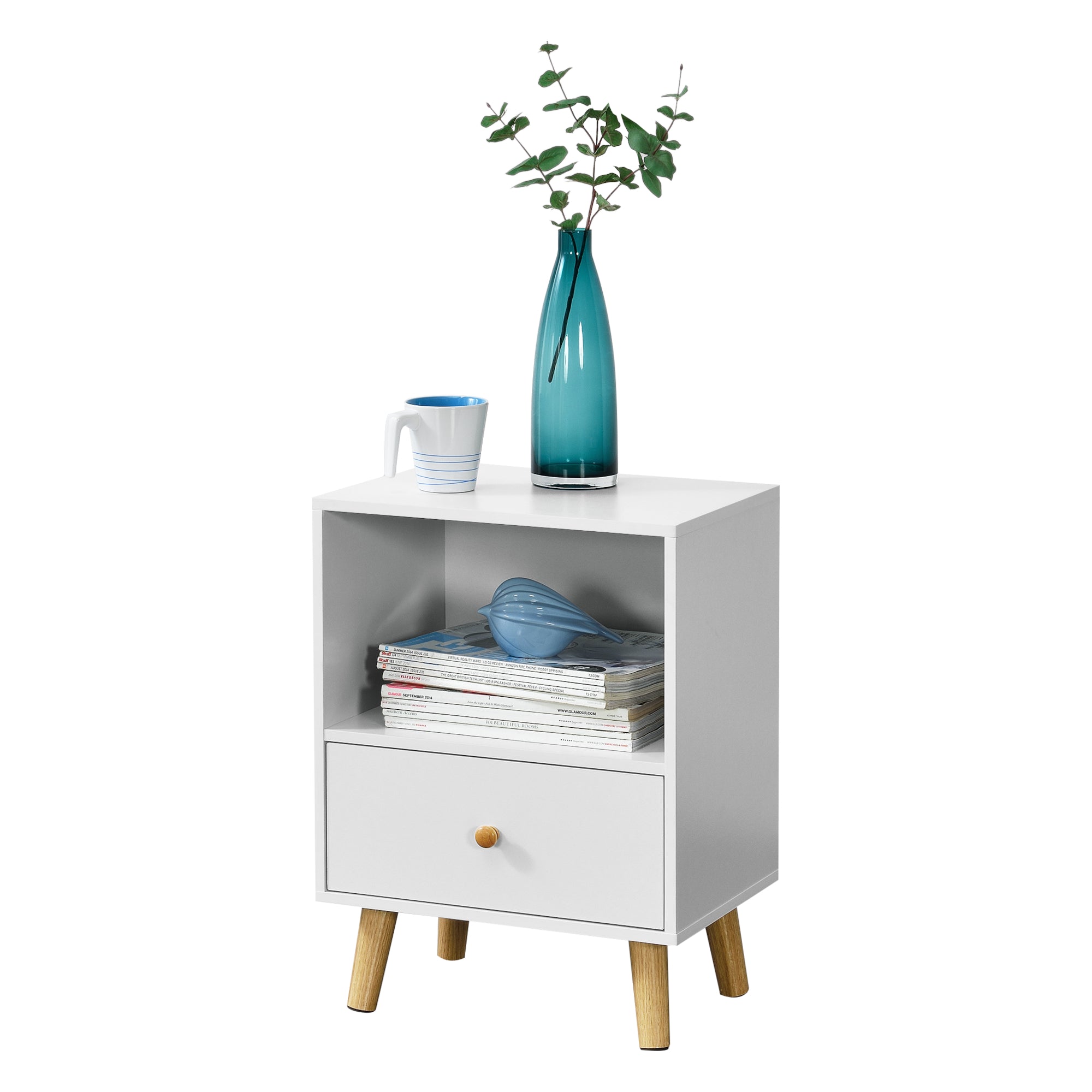 Set di 2 Comodini Sundsvall con Cassetto e Scomparto - Bianco [en.casa]