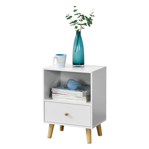 Set di 2 Comodini Sundsvall con Cassetto e Scomparto - Bianco [en.casa]