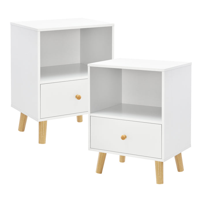 Set di 2 Comodini Sundsvall con Cassetto e Scomparto - Bianco [en.casa]