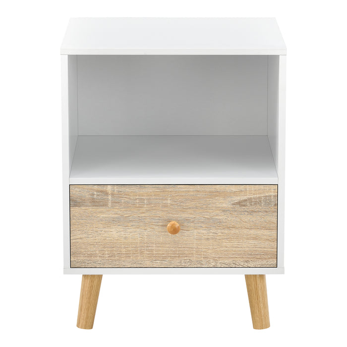 Comodino Sundsvall con Cassetto - Bianco / Effetto Rovere [en.casa]