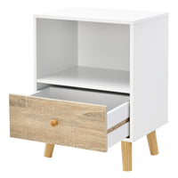 Set di 2 Comodini Sundsvall con Cassetto e Scomparto - Bianco / Effetto Rovere [en.casa]