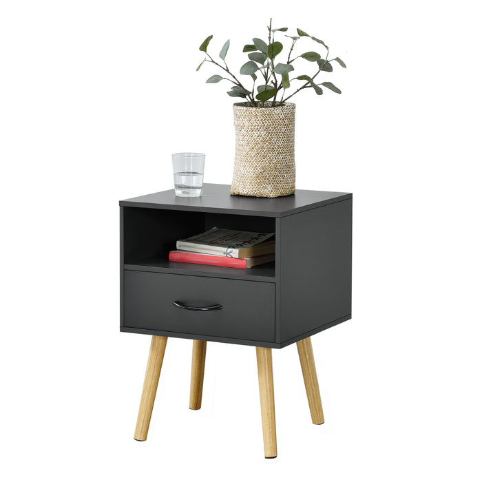 Set Gävle di 2 Comodini con Cassetto e Scomparto - Grigio Scuro [en.casa]