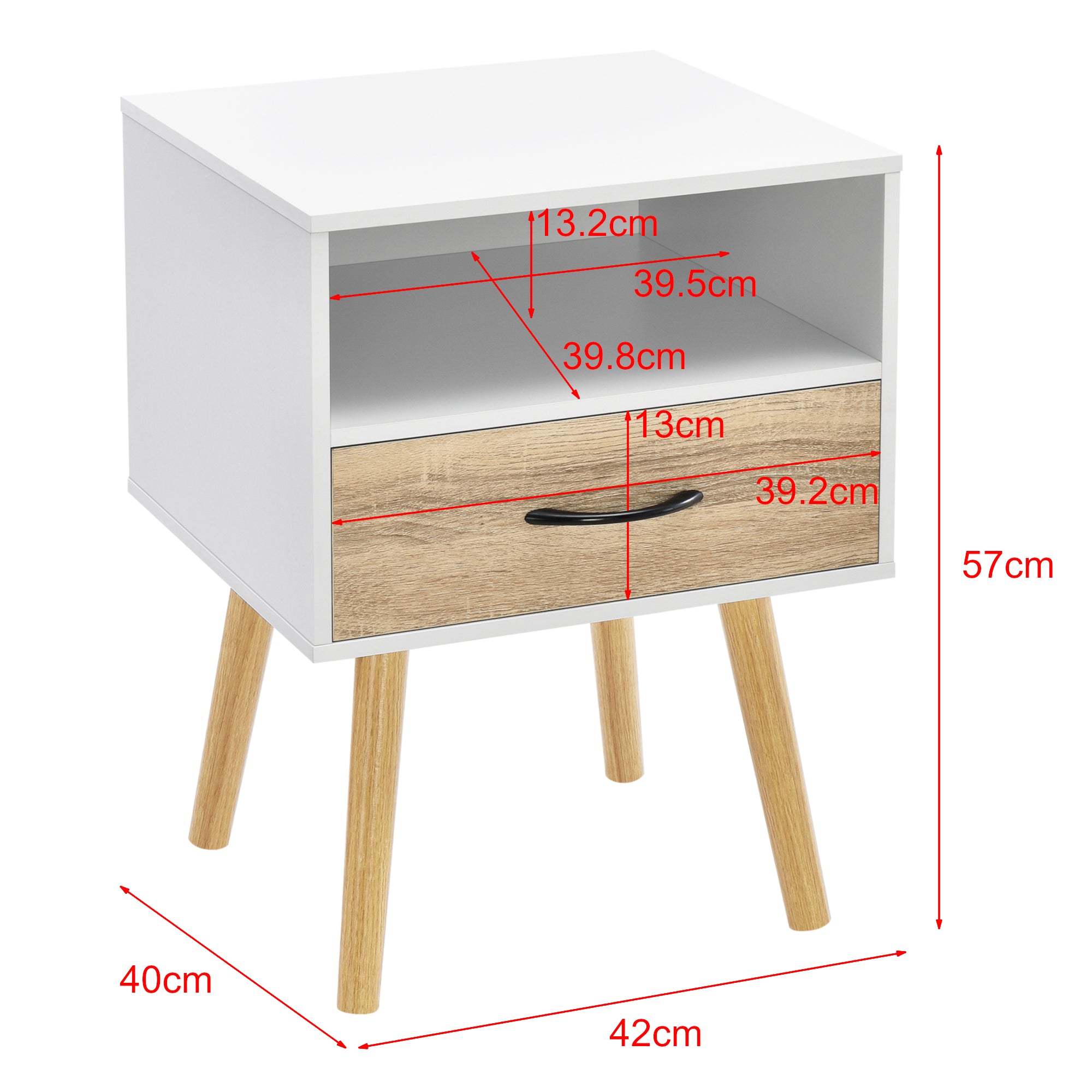 Comodino Gävle con Cassetto e Scomparto Aperto - Bianco / Effetto Rovere [en.casa]