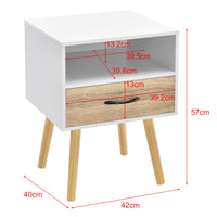 Set Gävle di 2 Comodini con Cassetto e Scomparto - Bianco / Effetto Rovere [en.casa]