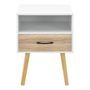 Comodino Gävle con Cassetto e Scomparto Aperto - Bianco / Effetto Rovere [en.casa]