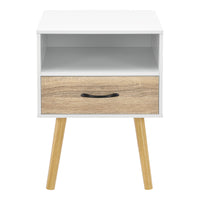 Set Gävle di 2 Comodini con Cassetto e Scomparto - Bianco / Effetto Rovere [en.casa]