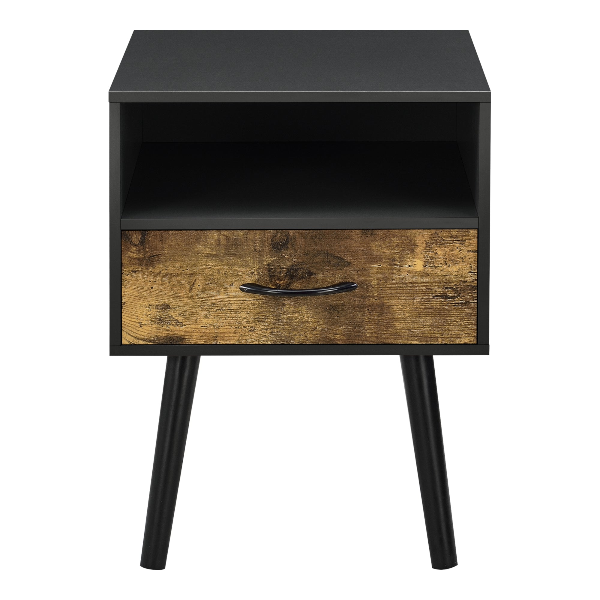 Comodino Gävle con Cassetto e Scomparto Aperto - Nero / Effetto Legno Scuro [en.casa]