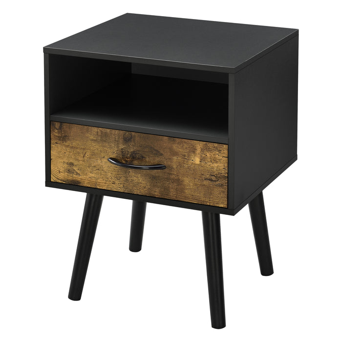 Set Gävle di 2 Comodini con Cassetto e Scomparto - Nero / Effetto Legno Scuro [en.casa]