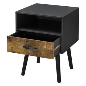 Comodino Gävle con Cassetto e Scomparto Aperto - Nero / Effetto Legno Scuro [en.casa]