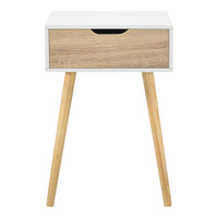 Comodino Östersund con Cassetto - Bianco / Effetto Rovere [en.casa]