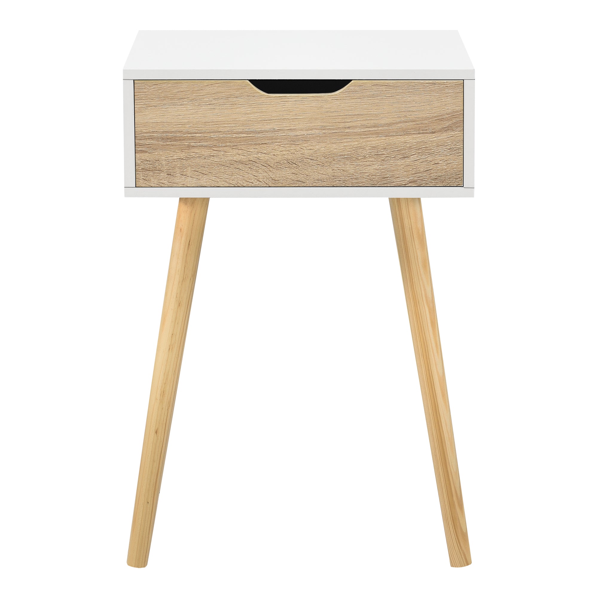 Comodino Östersund con Cassetto - Bianco / Effetto Rovere [en.casa]