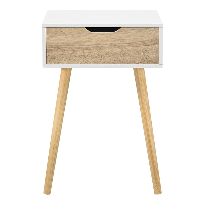 Comodino Östersund con Cassetto - Bianco / Effetto Rovere [en.casa]