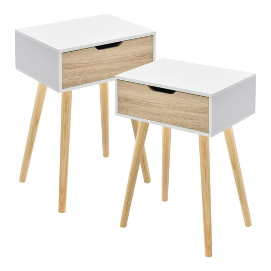 Set Östersund di 2 Comodini con Cassetto - Bianco / Effetto Rovere [en.casa]