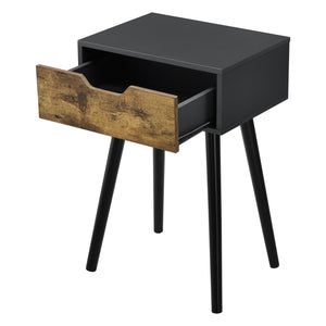 Comodino Östersund con Cassetto - Nero / Effetto Legno Scuro [en.casa]