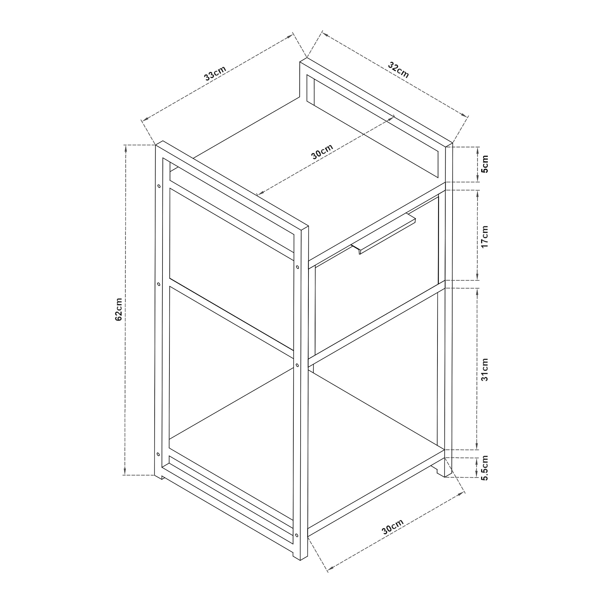 Comodino Namsskogan Nero / Effetto Legno Intarsiato color Noce [en.casa]