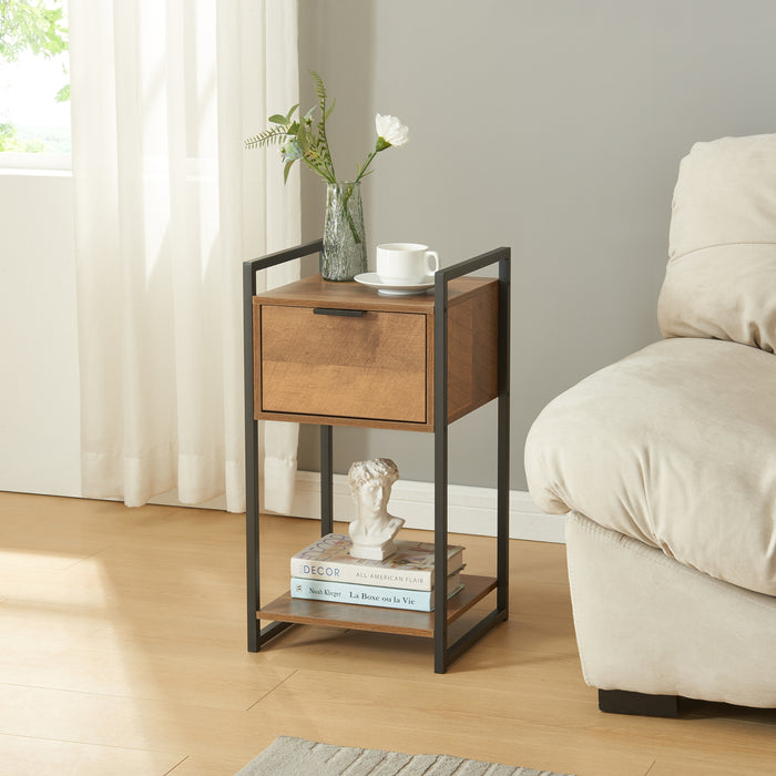 Comodino Namsskogan Nero / Effetto Legno Intarsiato color Noce [en.casa]