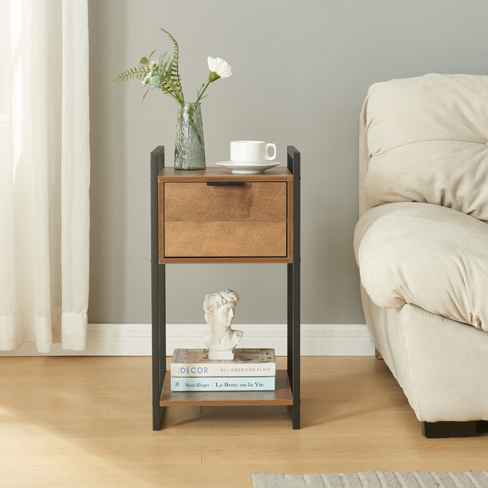 Comodino Namsskogan Nero / Effetto Legno Intarsiato color Noce [en.casa]