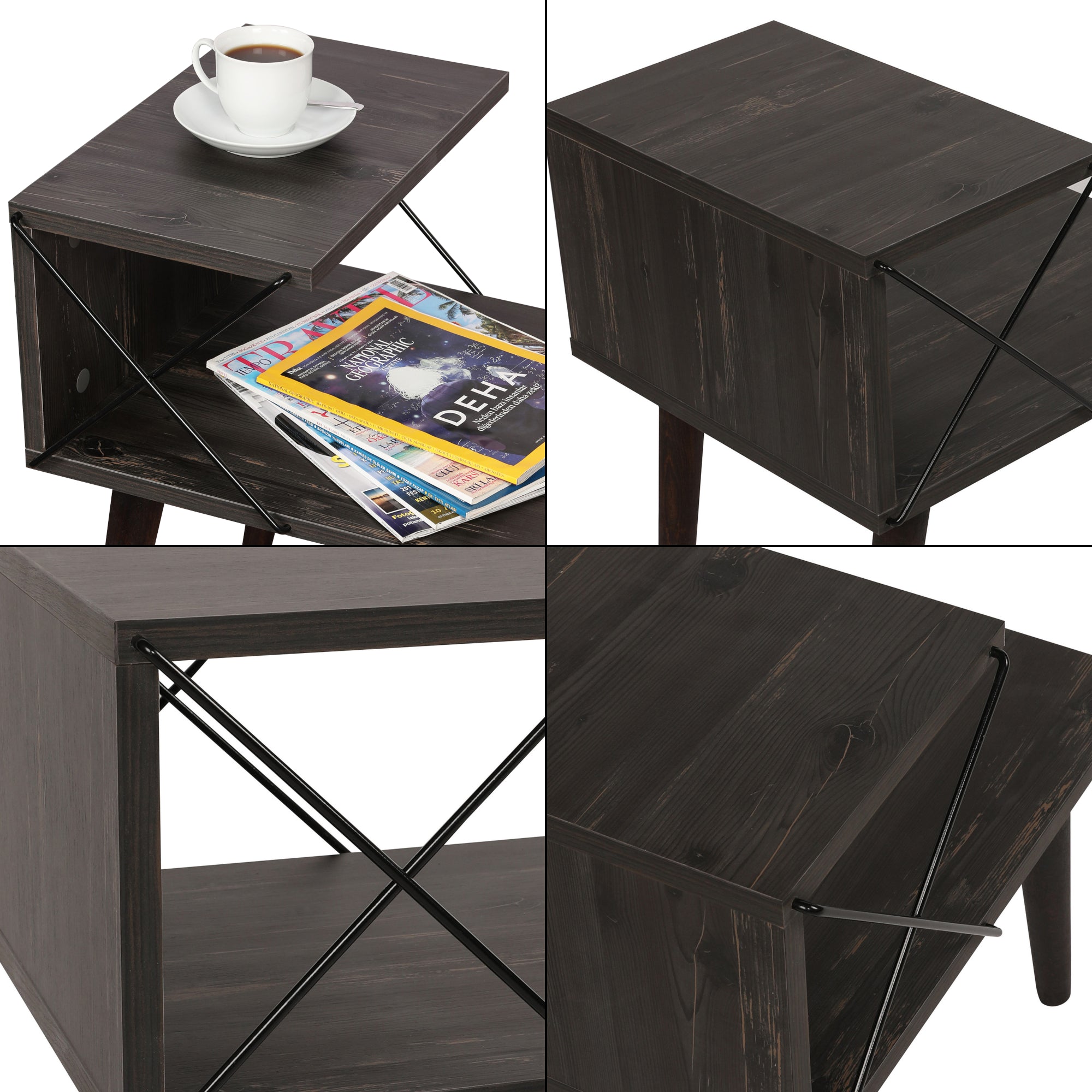 Tavolino Basso da Divano Bergen con 2 Piani - Antracite [en.casa]