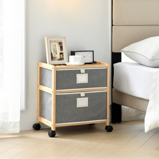 Cassettiera 'Noorliit' Organizzatore su Ruote con 2 Cassetti in Tessuto Grigio e Struttura in Bambù [en.casa]