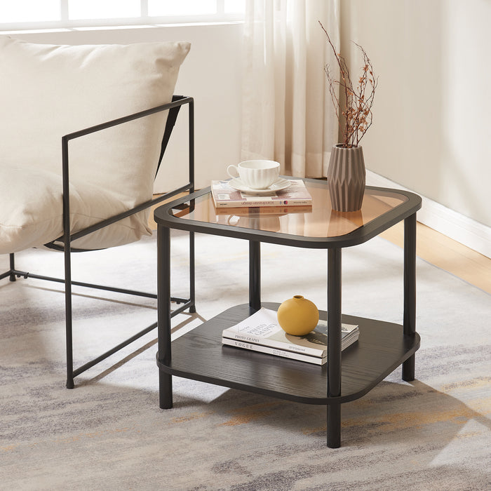 Tavolino Latama a Piano Quadrato in Vetro Fumé Bronzo - Nero [en.casa]