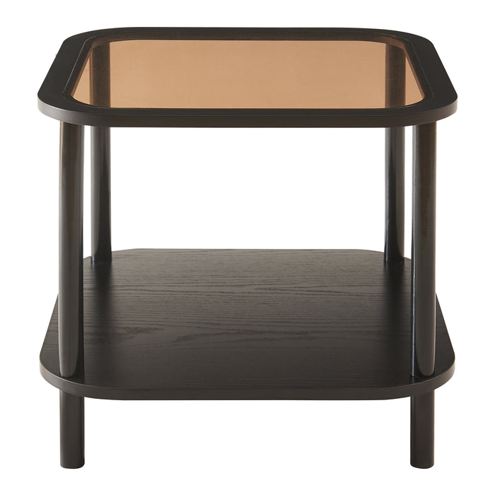 Tavolino Latama a Piano Quadrato in Vetro Fumé Bronzo - Nero [en.casa]