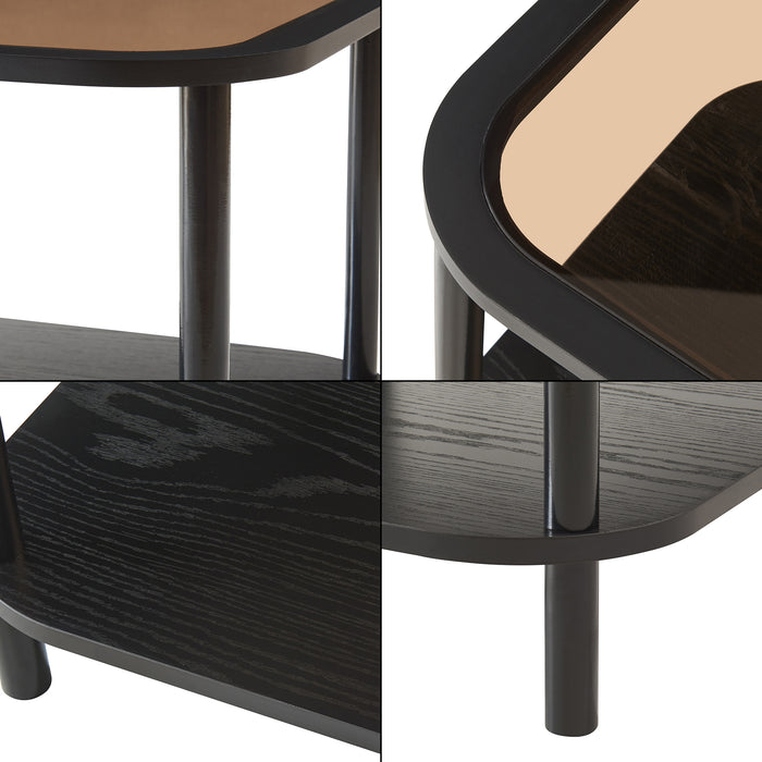 Tavolino Latama a Piano Quadrato in Vetro Fumé Bronzo - Nero [en.casa]