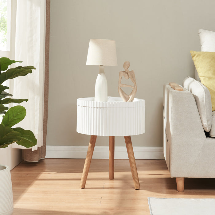 Tavolino Basso Bongard a Piano Rotondo Rimovibile e Contenitore -  Bianco [en.casa]