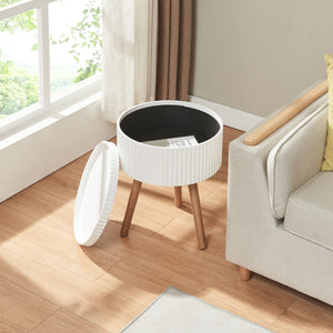 Tavolino Basso Bongard a Piano Rotondo Rimovibile e Contenitore -  Bianco [en.casa]