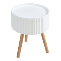 Tavolino Basso Bongard a Piano Rotondo Rimovibile e Contenitore -  Bianco [en.casa]