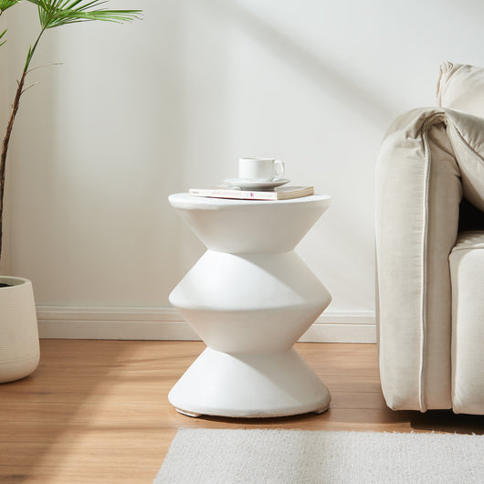 Tavolino Rotondo Kyppeslo in Calcestruzzo Leggero 47xØ37 cm Bianco [en.casa]