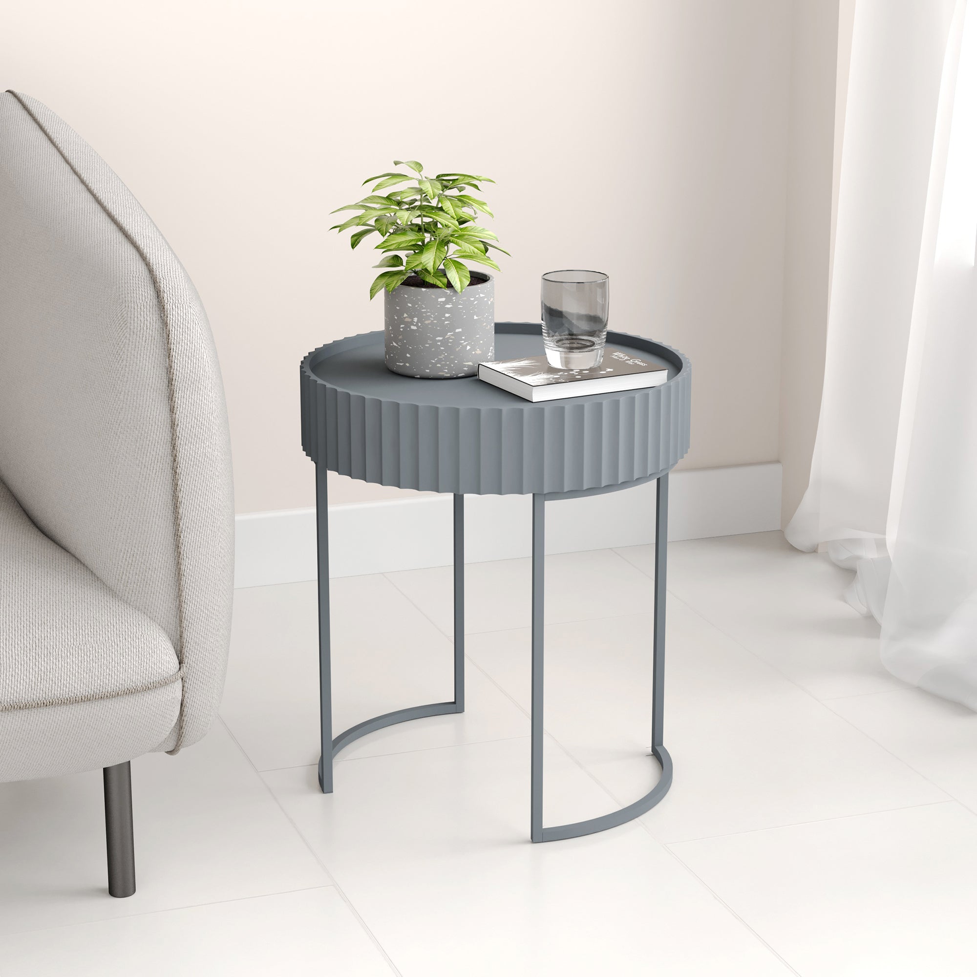 Tavolino Rotondo Rill da Salotto 46 x Ø40 cm - Grigio [en.casa]